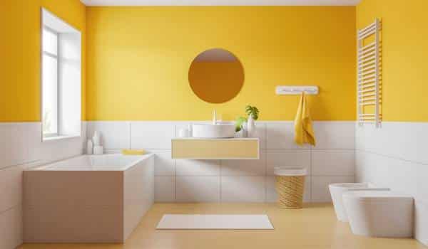 Cleaning The Walls And Floor Yellow Tile Bathroom 
