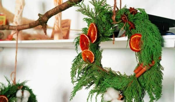 Using Knots To Hang Wreaths on Kitchen Cabinets